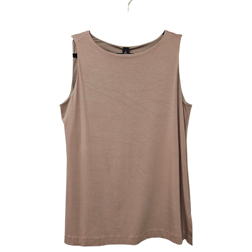 Chico's Black Label Taupe Brown Sleeveless Boat Neck Knit Shell Top Size 2 Large